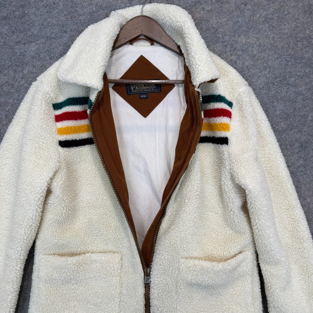 Pendleton Glacier Sunset Jacket Womens Medium Sherpa Pile Fleece Colorful Cream - Picture 6 of 15